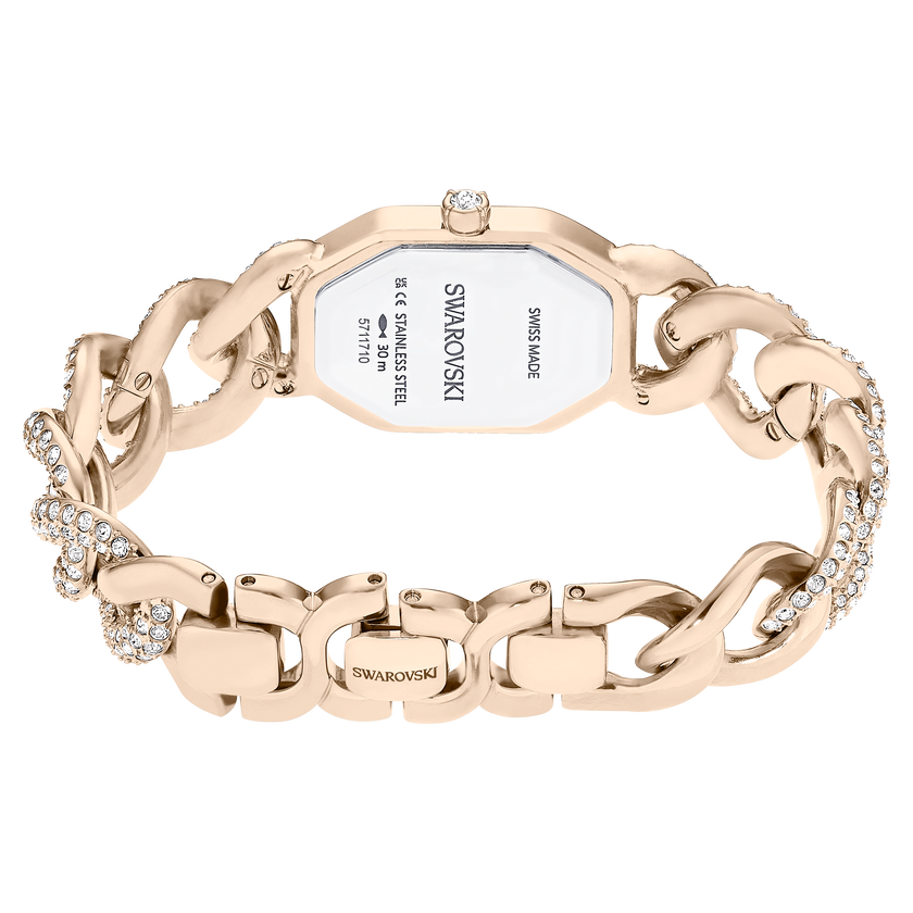 swarovski ساعة يد dextera chain، صناعة سويسرية، سوار كريستال، لون أبيض، لمسة نهائية بلون الشامبانيا الذهبي