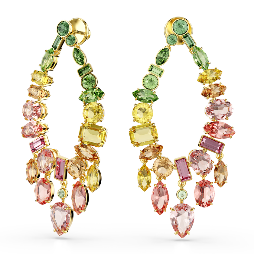 swarovski أقراط متدلية gema، قطع متنوع، تصميم كالثريا، ألوان متعددة، طلاء باللون الذهبي