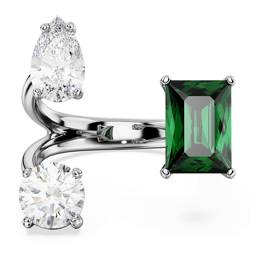 swarovski خاتم مفتوح mesmera، قطع متنوع، لون أخضر، طلاء روديوم