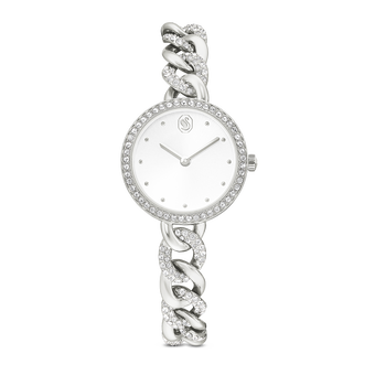 swarovski ساعة دائرية cocktail، سوار معدني، لون فضي، ستانلس ستيل