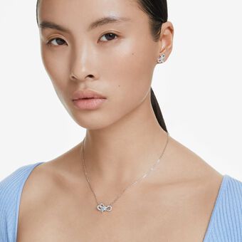 swarovski طقم lifelong bow، على شكل أنشوطة، لون أزرق، طلاء روديوم