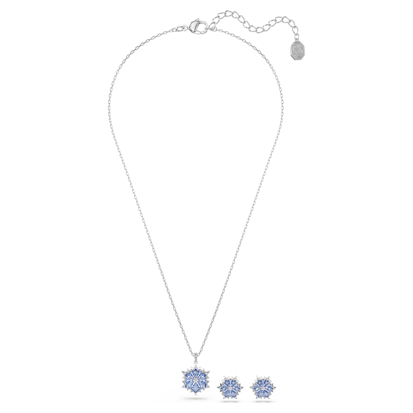 swarovski طقم magic، شكل ندفة ثلج، لون أزرق، طلاء روديوم