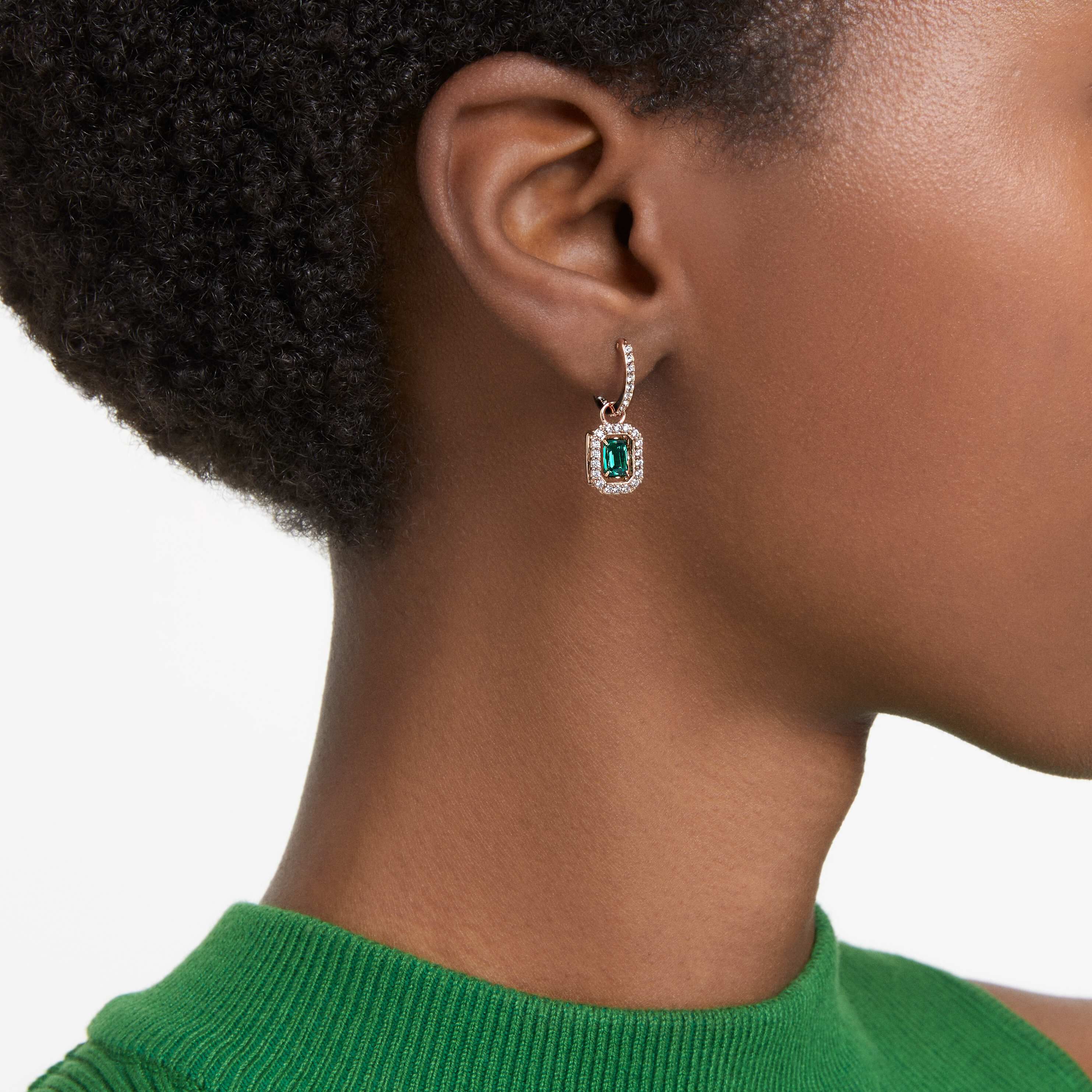 swarovski أقراط متدلية una، قطع مثمن، لون أخضر، طلاء بلون ذهبي وردي