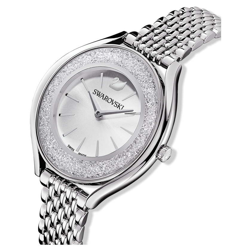 swarovski ساعة crystalline aura، سوار معدني، لون فضي، ستانليس ستيل