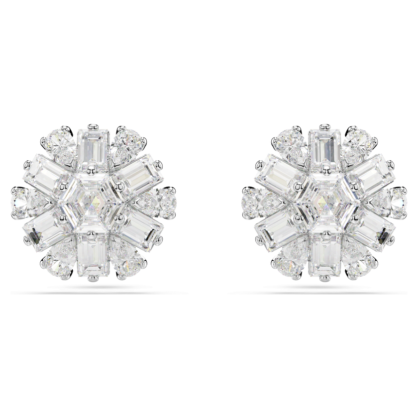 swarovski أقراط دبوسية idyllia، قطع متنوع، شكل ندفة ثلج، لون أبيض، طلاء روديوم
