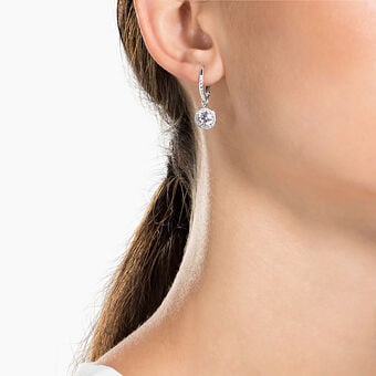 swarovski أقراط attract متدلية للأذن المثقوبة، لون أبيض، طلاء روديوم