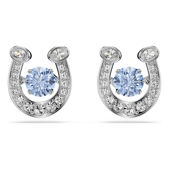 swarovski symbolica stud earrings  round cut  pav   horse shoe  blue  rhodium plated