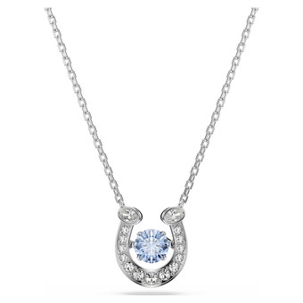 swarovski قلادة symbolica، قطع مستدير، أحجار كريستال صغيرة متراصة، شكل حدوة حصان، لون أزرق، طلاء روديوم