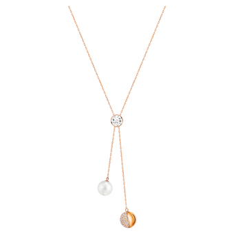 swarovski عقد forward على شكل حرف y، لون أبيض، طلاء باللون الذهبي الوردي