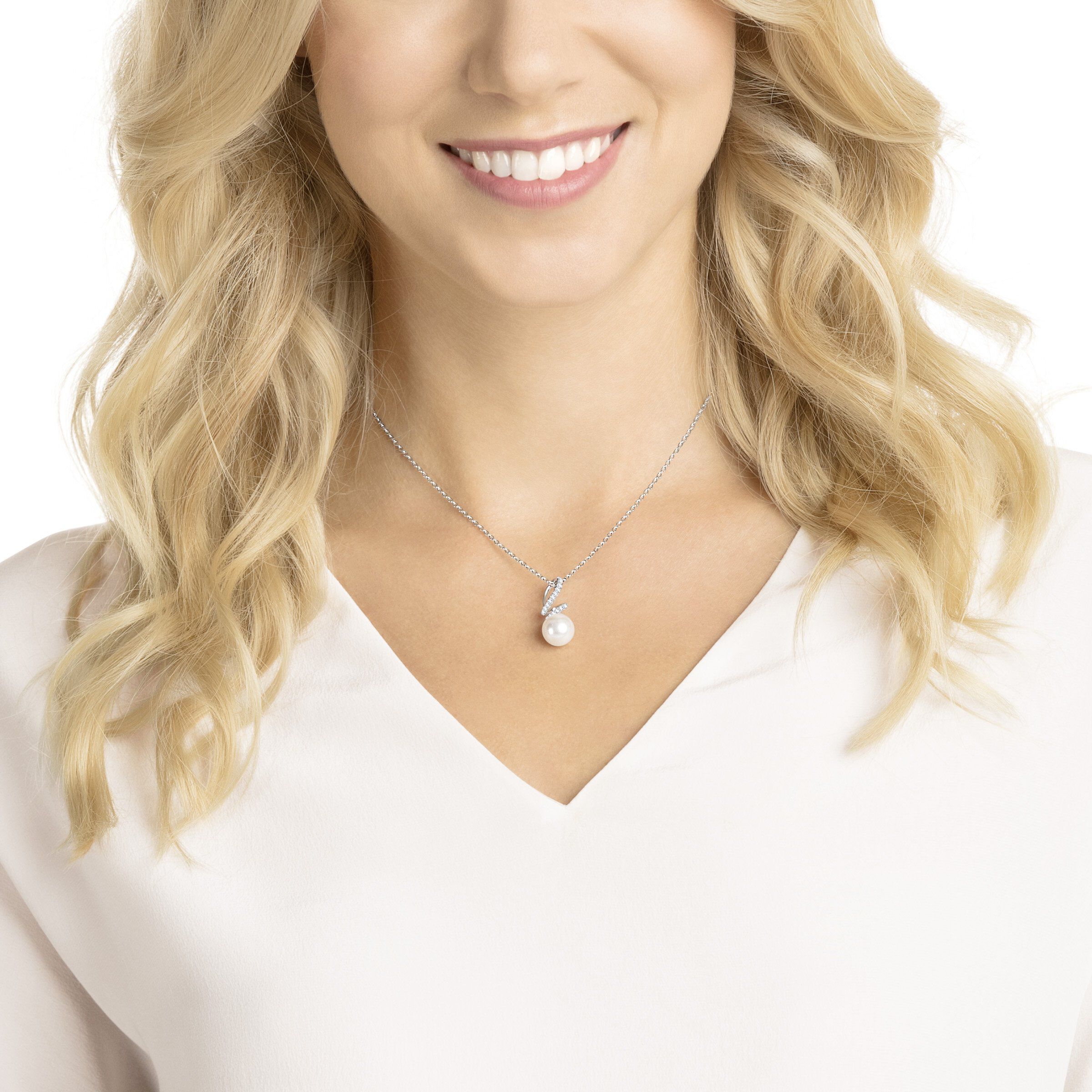 swarovski قلادة gabriella، لون أبيض، طلاء روديوم