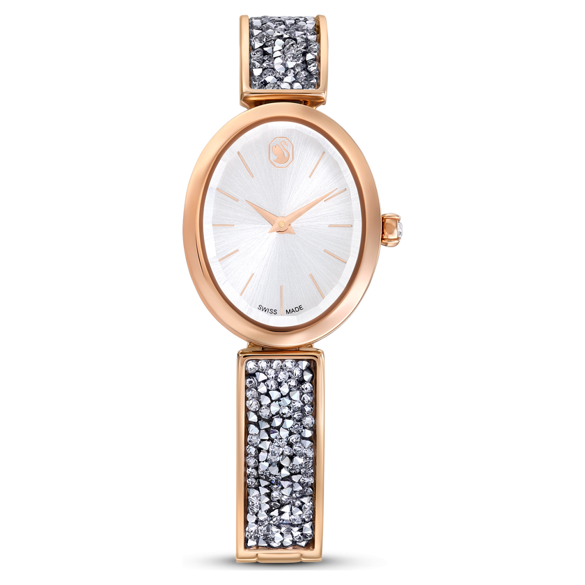 swarovski ساعة crystal rock oval، صناعة سويسرية، سوار معدني، لون فضي، لمسة نهائية بلون ذهبي وردي