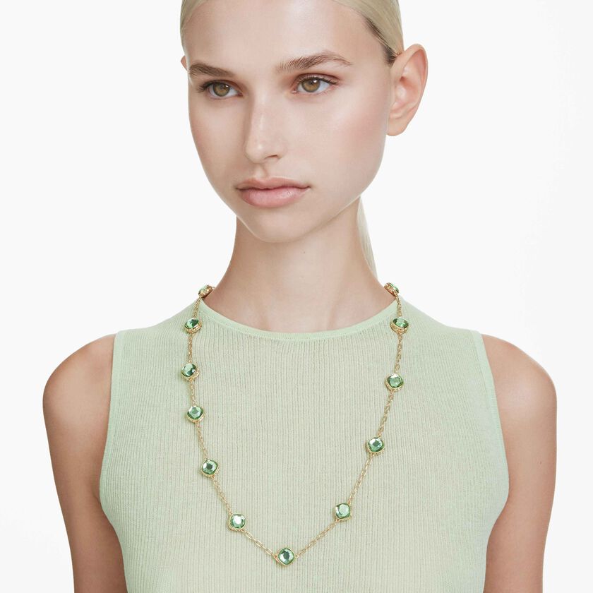 swarovski سلسلة chroma، قطع مُثَمَّن، لون أخضر، طلاء باللون الذهبي
