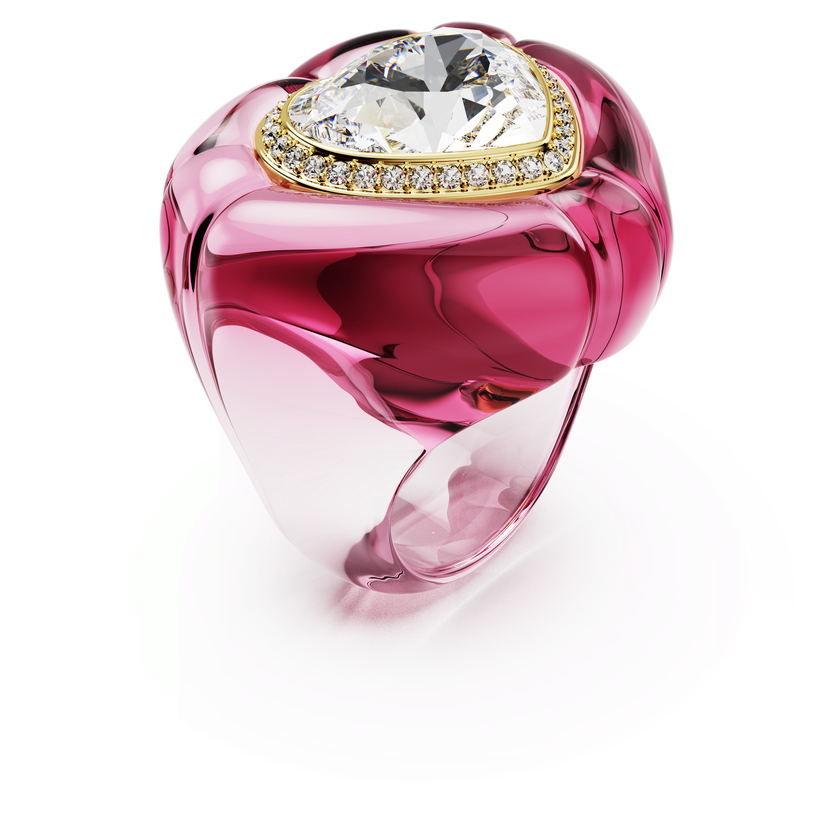 swarovski خاتم كوكتيل dulcis، قطع على شكل قلب، كريستالات مُتراصَّة، شكل قلب، لون وردي