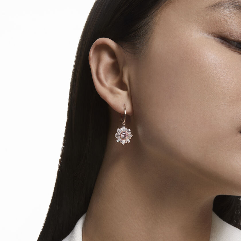 swarovski أقراط sunshine حلقية، لون وردي، طلاء ذهبي وردي