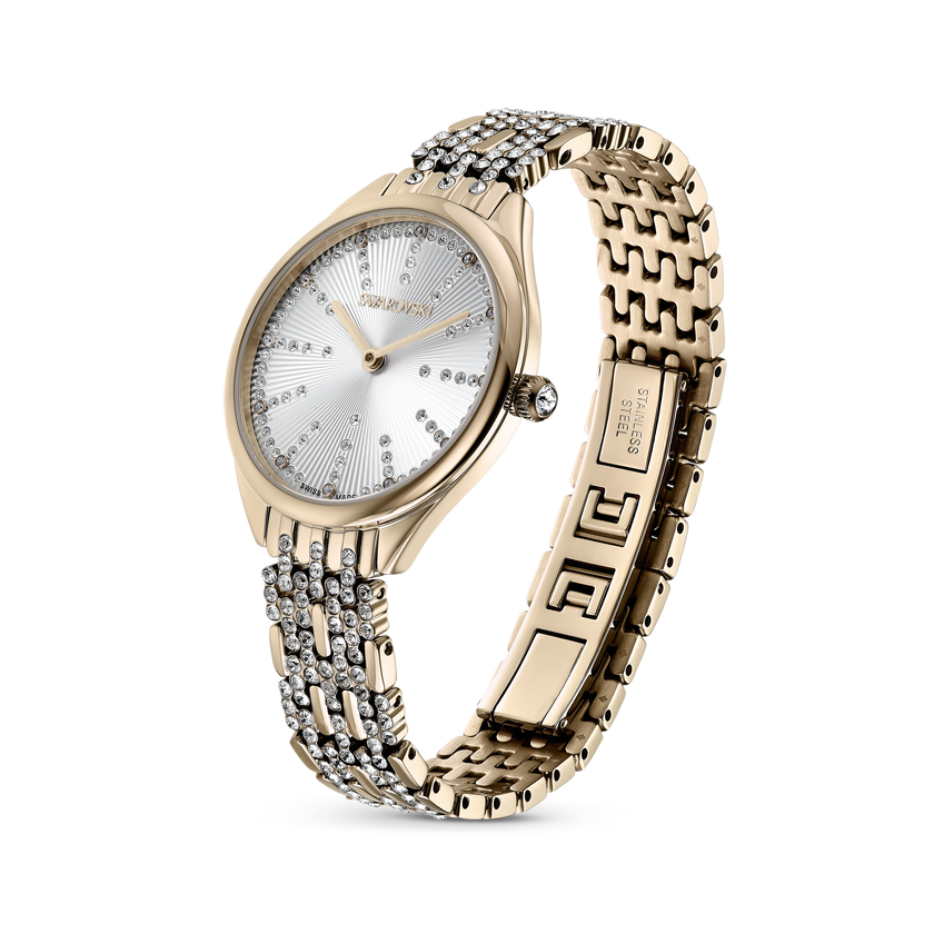 swarovski ساعة attract، صناعة سويسرية، سوار معدني، لون ذهبي، لمسة نهائية بلون شامبين ذهبي