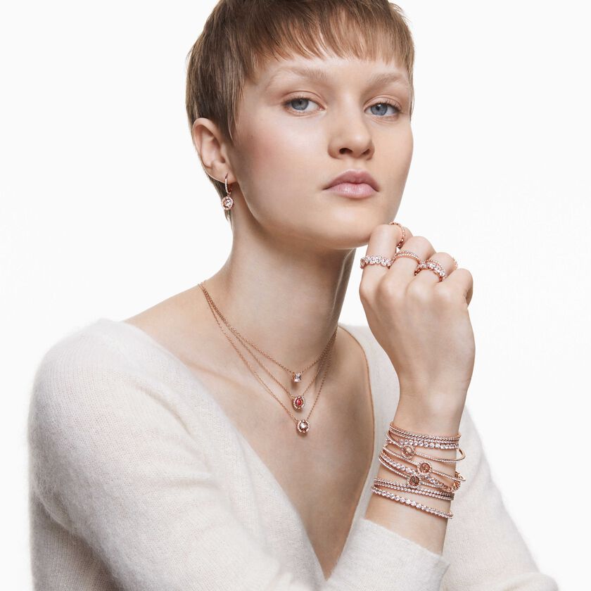 swarovski خاتم matrix vittore، قطع ماركيز،  لون أبيض،  لمسة نهائية من الذهب الوردي عيار 18 قيراط