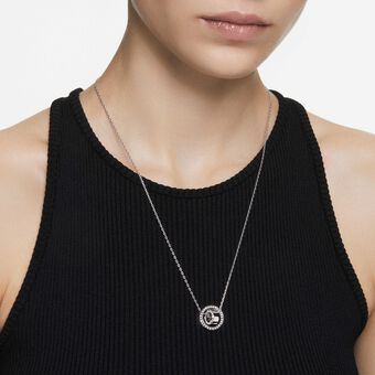 swarovski قلادة hollow، دائرية، لون أبيض، طلاء روديوم