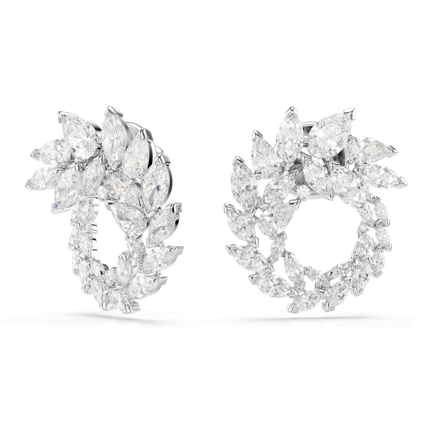 swarovski أقراط حلقية mesmera، قطع ماركيز، لون أبيض، طلاء روديوم