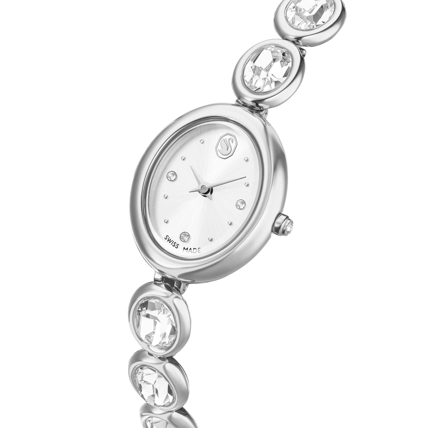 swarovski ساعة بيضاوية imber، سويسرية الصنع، سوار معدني، لون فضي، ستانلس ستيل