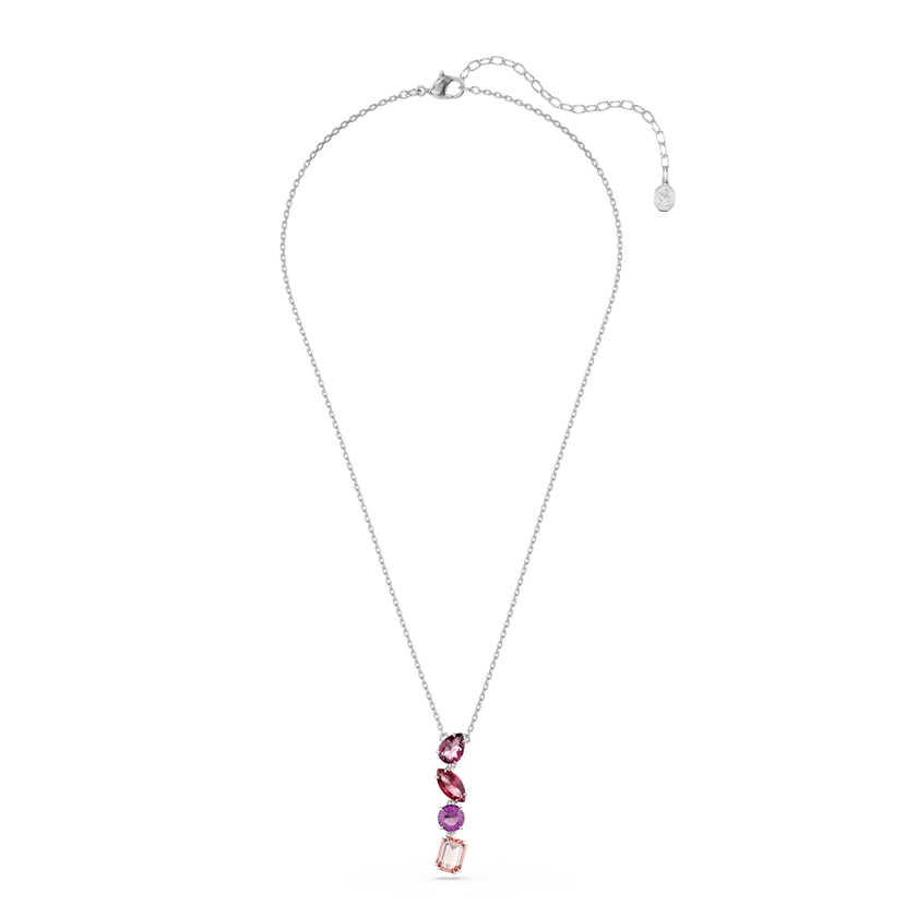 swarovski gema pendant  mixed cuts  pink  rhodium plated