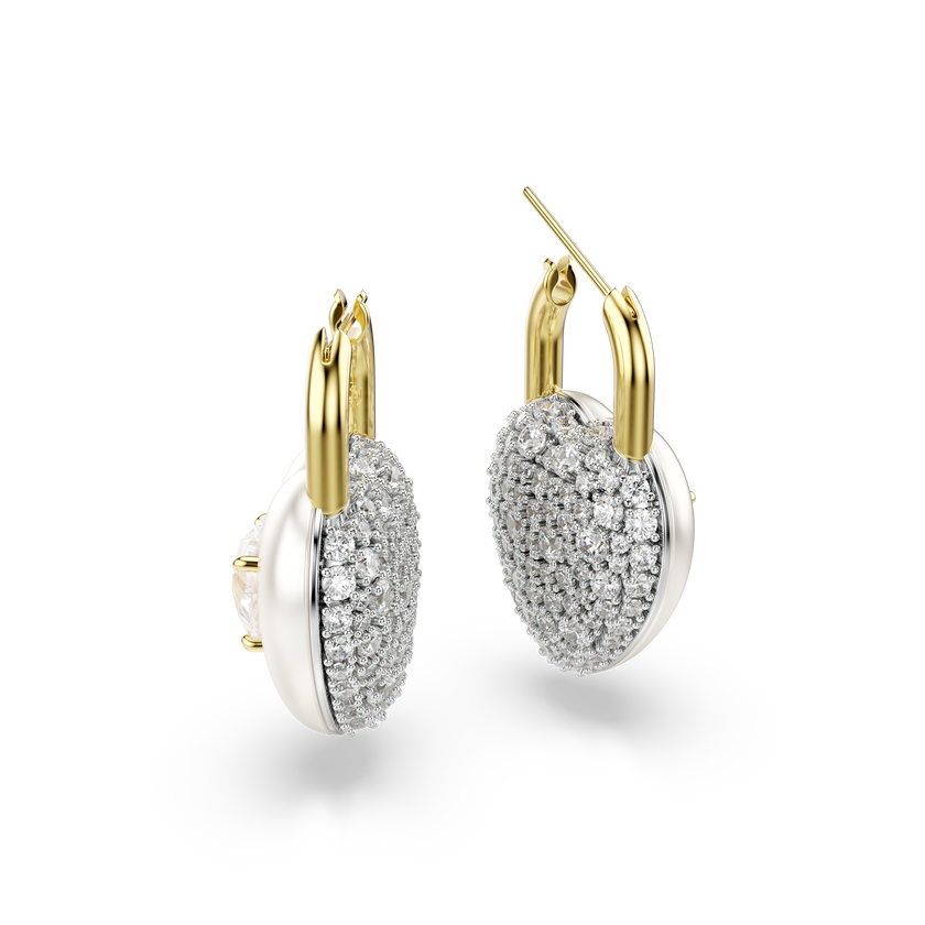 swarovski أقراط متدلية idyllia، قطع متنوع، شكل قلب، لون أبيض، طلاء باللون الذهبي