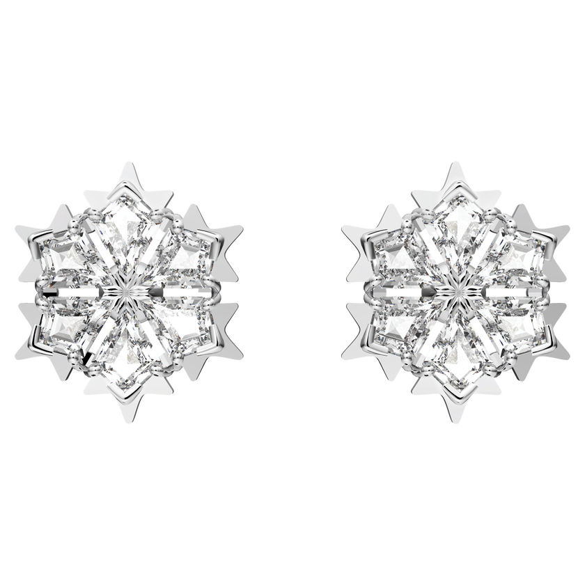 swarovski أقراط دبوسية magic، على شكل رقاقة ثلج، لون أبيض، طلاء روديوم