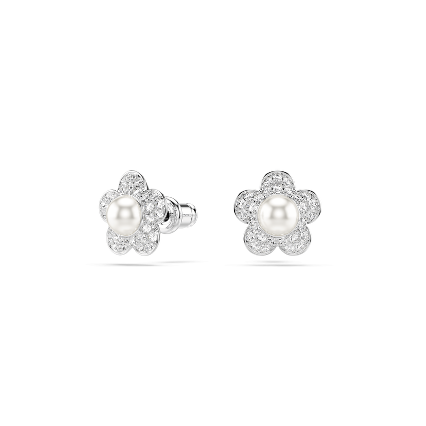 طقم ariana grande x swarovski، لآلئ كريستال، قطع مستدير، شكل زهرة، لون أبيض، طلاء روديوم