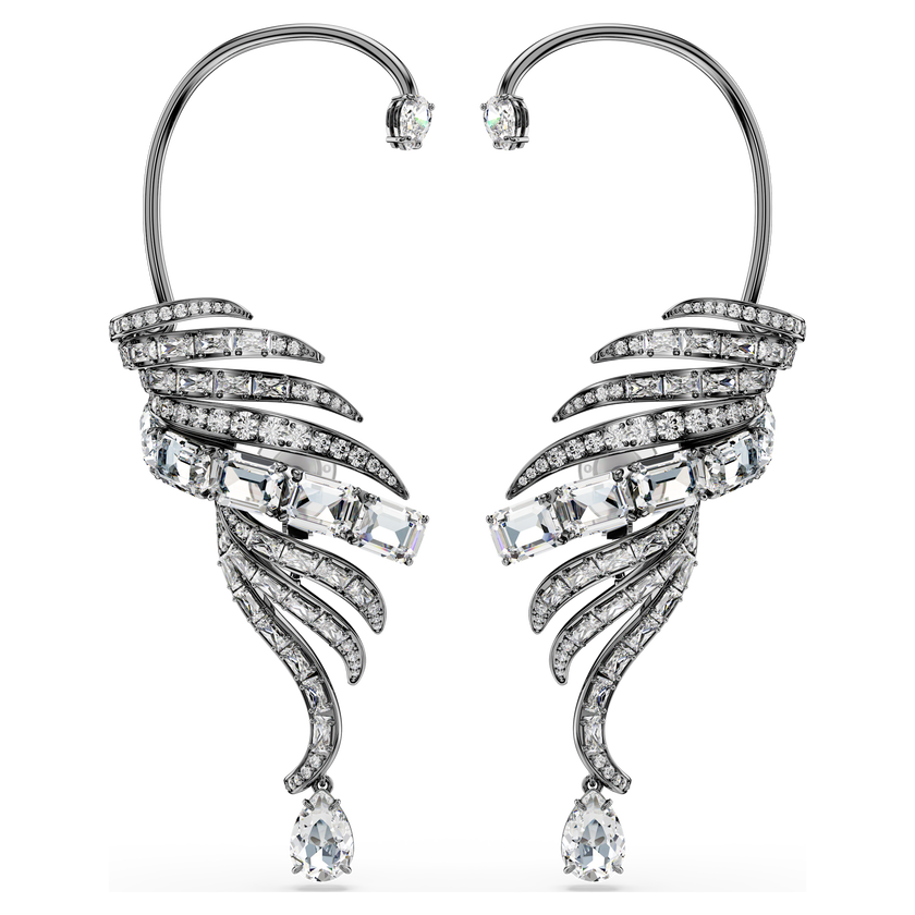 swarovski حلية الأذن the vienna collection، شكل ريشة، حجم كبير، لون أبيض، طلاء روثينيوم