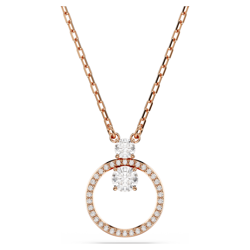swarovski قلادة constella، أحجار كريستال صغيرة متراصة، قطع مستدير، لون أبيض، طلاء باللون الذهبي الوردي
