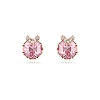 swarovski أقراط دبوسية bella على شكل حرف v، قطع مُستدير، ترصيع بافيه، لون وردي، لمسة نهائية من الذهب الوردي عيار 18 قيراط