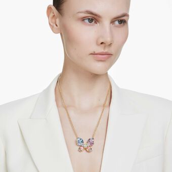 swarovski قلادة وبروش idyllia، قطع متنوع، كريستالات مُتراصَّة، شكل فراشة، ألوان متعددة، لمسة نهائية من معادن مختلطة