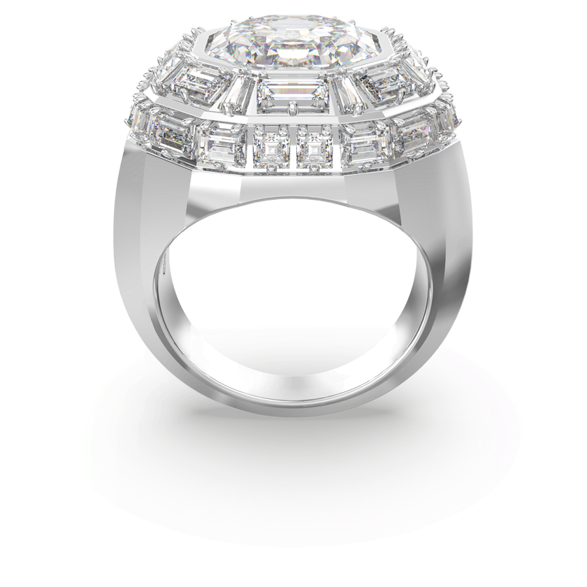 swarovski خاتم كوكتيل mesmera، قطع مثمن، لون أبيض، طلاء روديوم