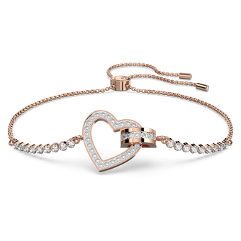 swarovski سوار lovely، شكل قلب، لون أبيض، لمسة نهائية من الذهب الوردي عيار 18 قيراط