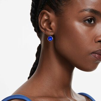 swarovski أقراط متدلية bella، قطع مستدير، لون أزرق، طلاء روديوم