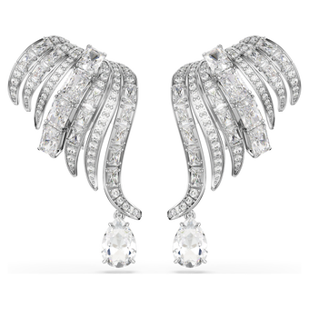 swarovski أقراط مشبك vienna، قطع متنوع، شكل بجعة، لون أبيض، طلاء روديوم