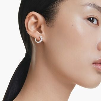 swarovski أقراط حلقية matrix، لؤلؤ كريستال، قطع مُستدير، لون أبيض، طلاء روديوم