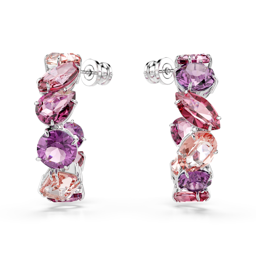 swarovski gema hoop earrings  pink  rhodium plated