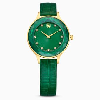 ساعة Octea Nova، صناعة سويسرية، سوار جلد، لون أخضر، لمسة نهائية بلون ذهبي