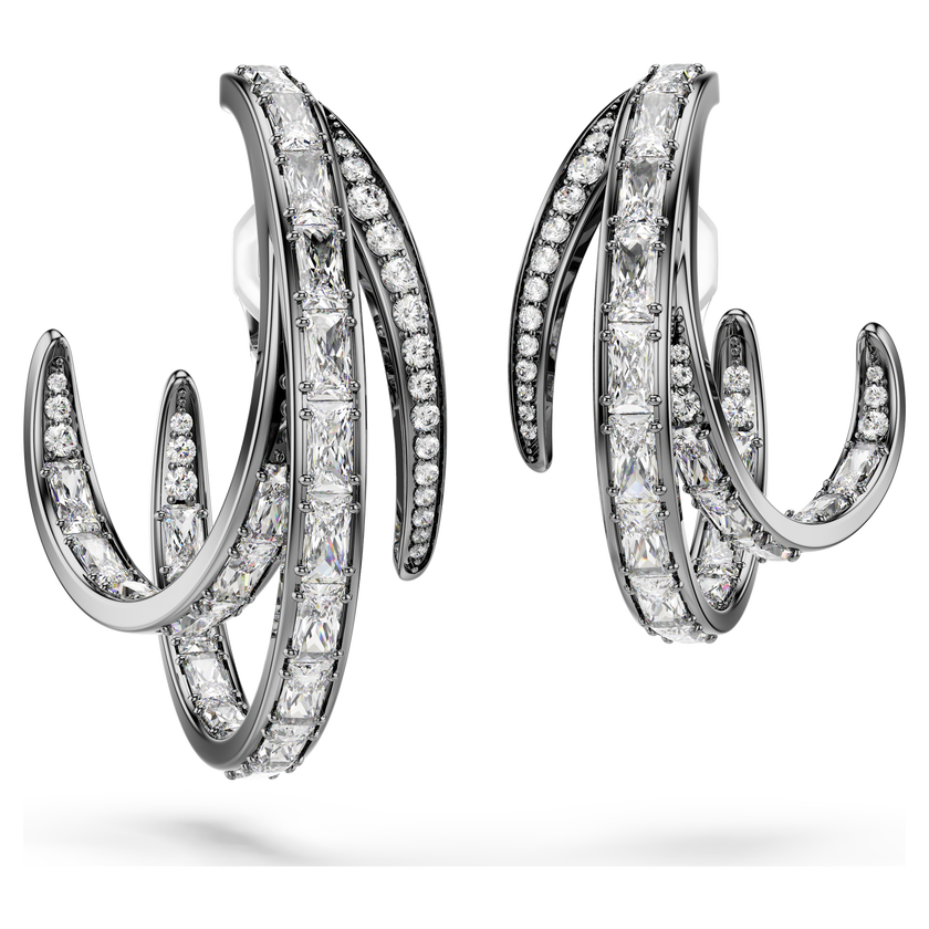 swarovski طقم حلية الأذن  3 قطع  the vienna collection، شكل ريشة، لون أبيض، طلاء روثينيوم