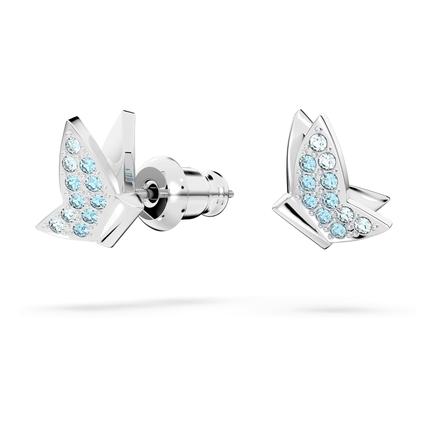 swarovski أقراط lilia دبوسية، على شكل فراشة، لون أزرق، طلاء روديوم