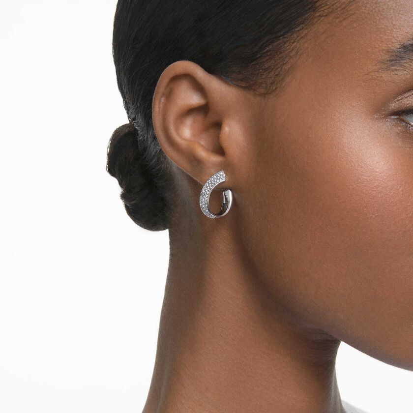 swarovski أقراط حلقية exist، صغيرة، لون أبيض، طلاء روديوم