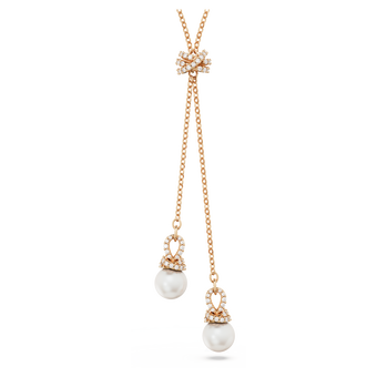 swarovski قلادة originally على شكل حرف y، لون أبيض، طلاء بلون ذهبي وردي