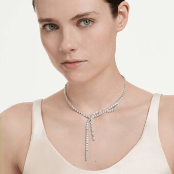 swarovski عقد mesmera على شكل y، قطع متنوع، لون أبيض، طلاء روديوم