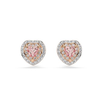 swarovski أقراط دبوسية one، قطع على شكل قلب، أحجار كريستال صغيرة متراصة، شكل قلب، لون وردي، لمسة نهائية من معادن مختلطة