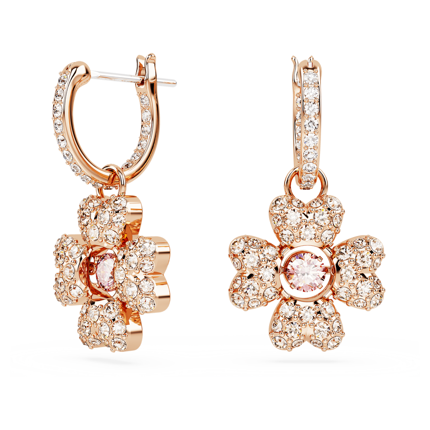 swarovski أقراط متدلية idyllia، على شكل زهرة برسيم، لون أبيض، طلاء بلون ذهبي وردي