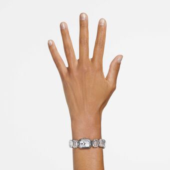 swarovski ساعة، سوار قطع مُثَمَّن، لون أبيض، ستانلس ستيل