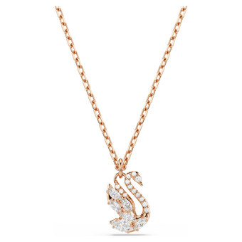 swarovski قلادة swan، قطع متنوع، شكل بجعة، لون أبيض، لمسة نهائية من الذهب الوردي عيار 18 قيراط