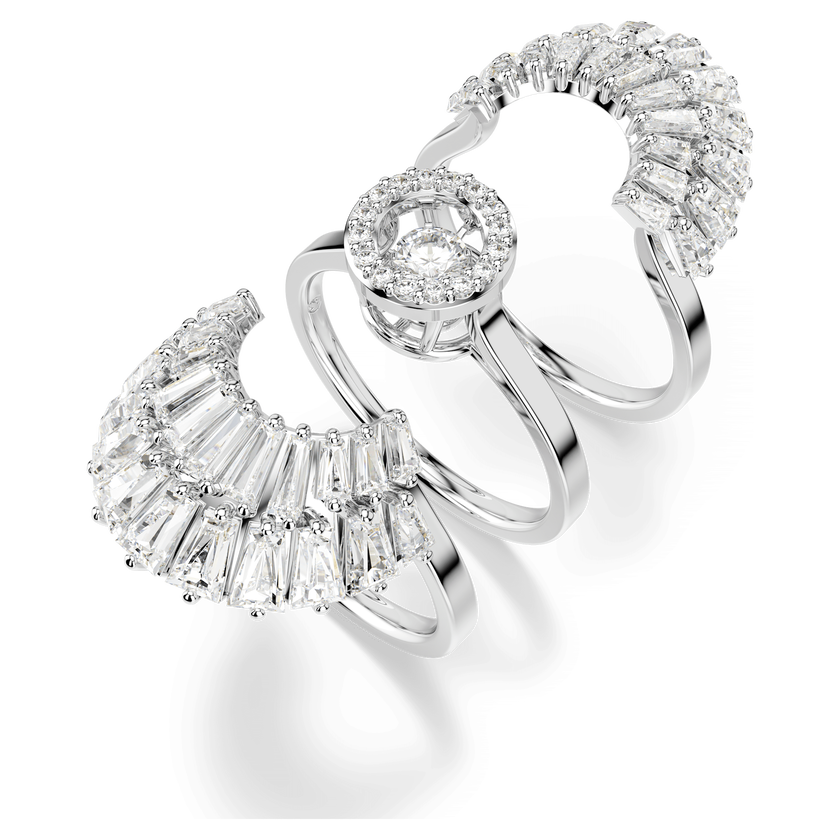 swarovski خاتم idyllia، طقم مكون من 3 قطع، قطع متنوع، على شكل صدفة، لون أبيض، طلاء روديوم
