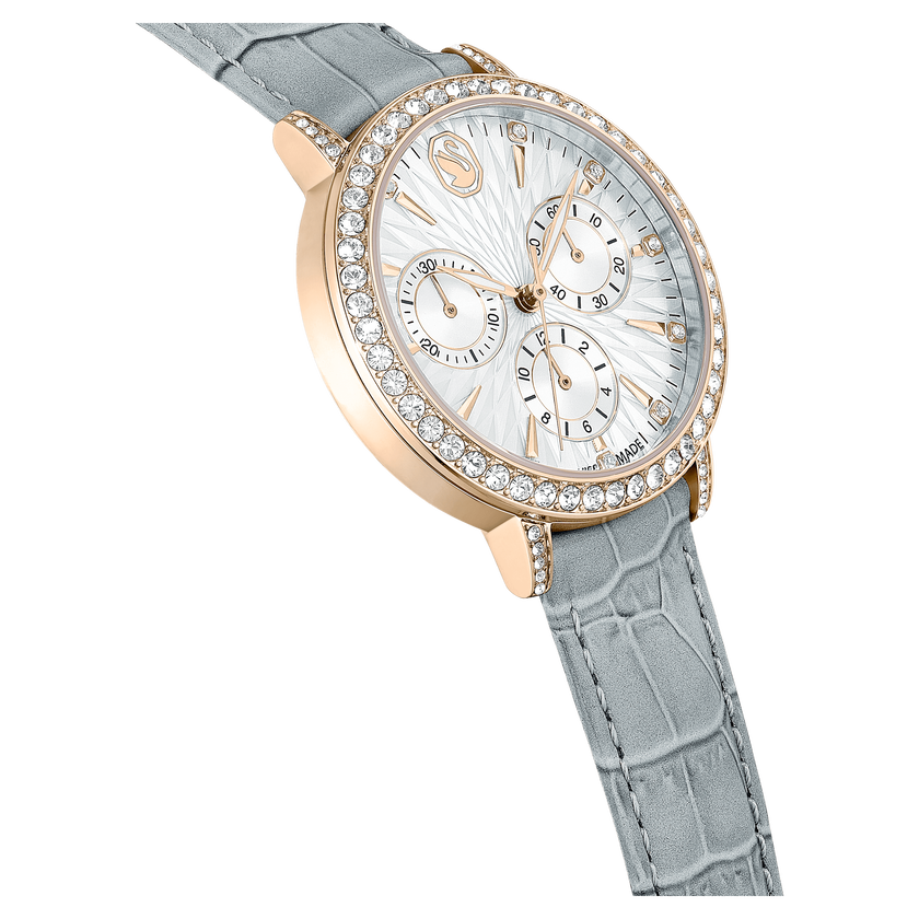 swarovski ساعة كرونو matrix tennis، صناعة سويسرية، سوار جلد، لون رمادي، لمسة نهائية بلون الشامبانيا الذهبي