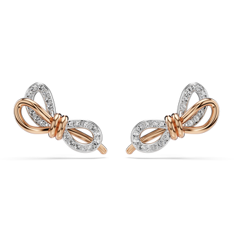 swarovski أقراط دبوسية lifelong، أحجار كريستال صغيرة متراصة، شكل أنشوطة، لون أبيض، لمسة نهائية من معادن مختلطة